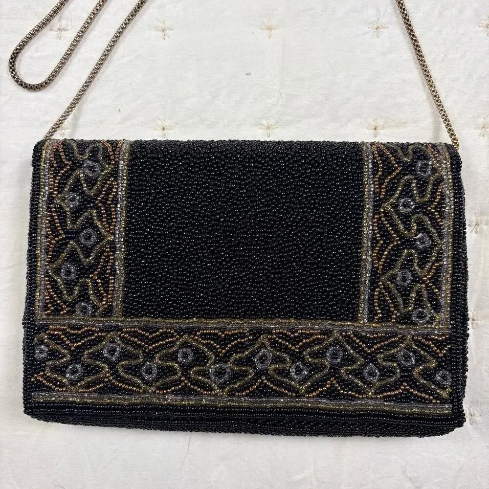 Fine Arts Bag Co Vintage 1950s 60s Beaded Evening Bag Black MCM Art Deco